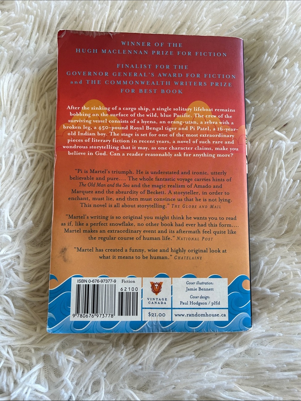 Life of Pi, novel by Yann Martel Book - Red, Orange, Blue - Picture 2 of 6